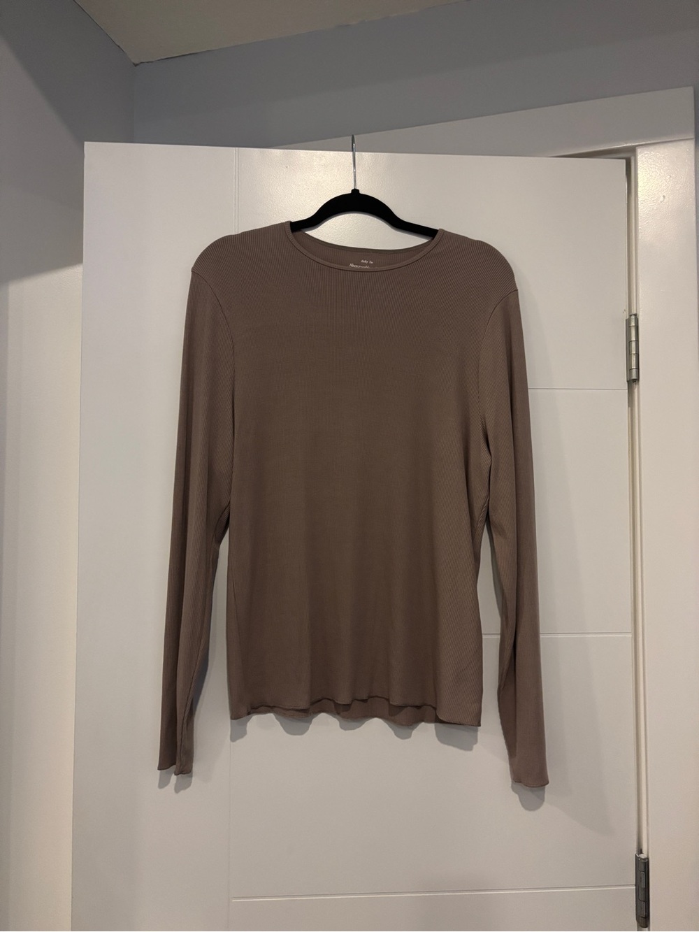 Abercrombie & Fitch Baby Tee Long-Sleeve Crewneck Top in Taupe Brown